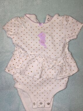 Carter's White One-Piece with Gold Hearts and Purple Seahorse